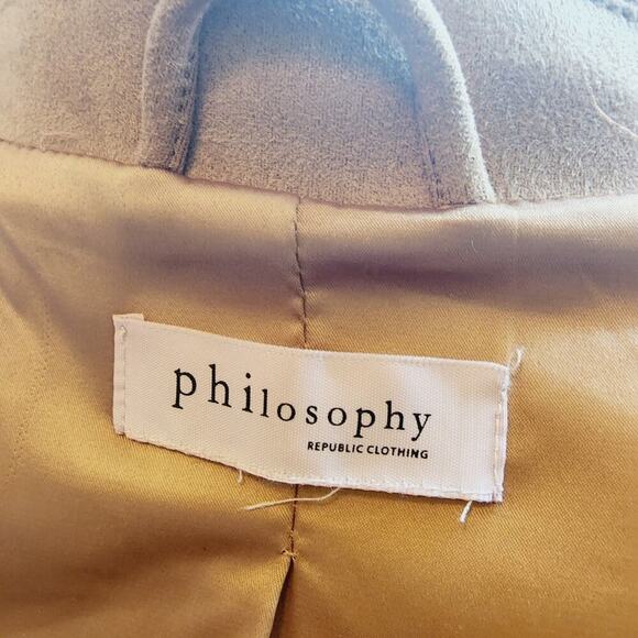 PHILOSOPHY SUEDE FAUX LEATHER LIGHT BROWN JACKET ZIP POCKETS LARGE - Picture 5 of 7